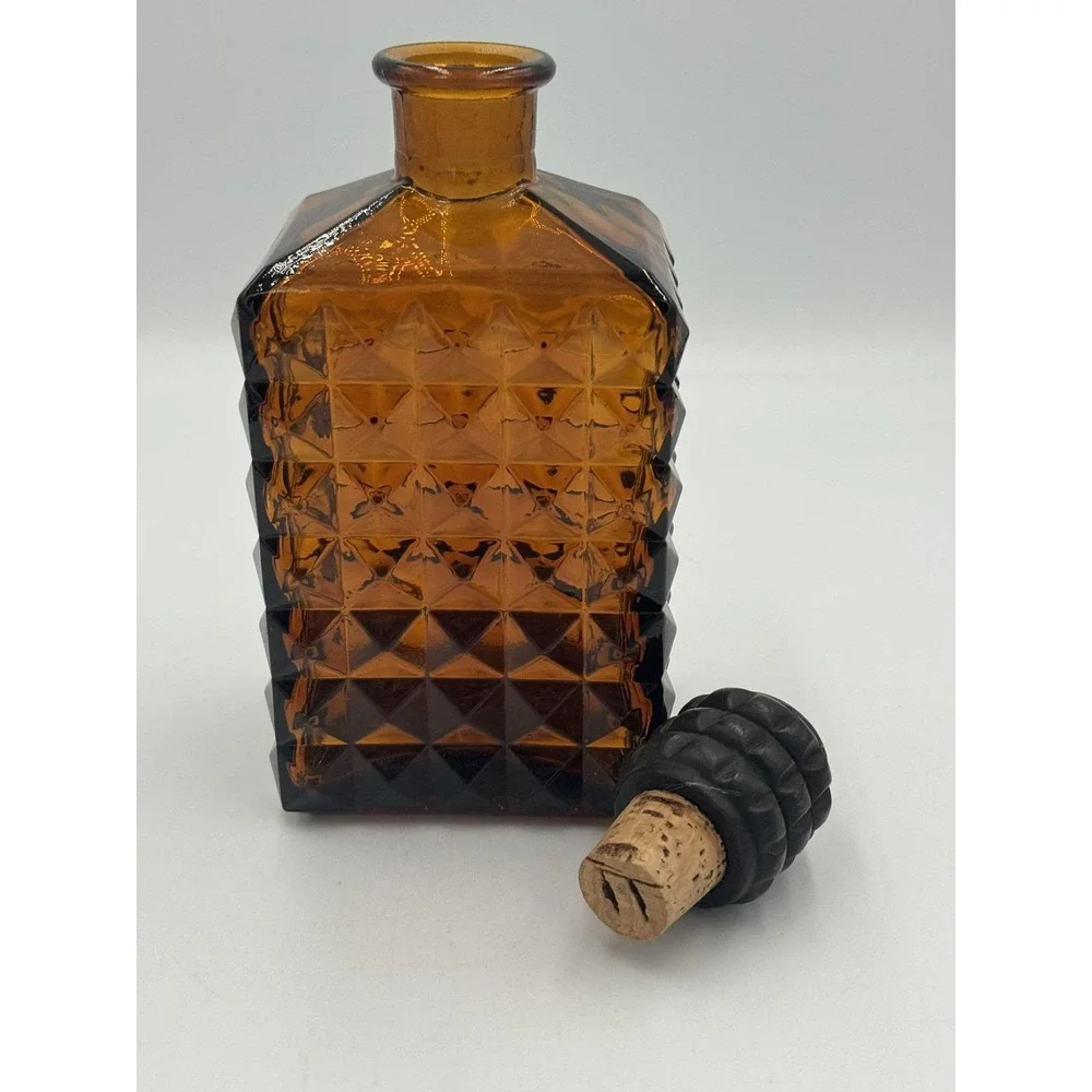 Vintage Dark Amber Glass Decanter from Spain
